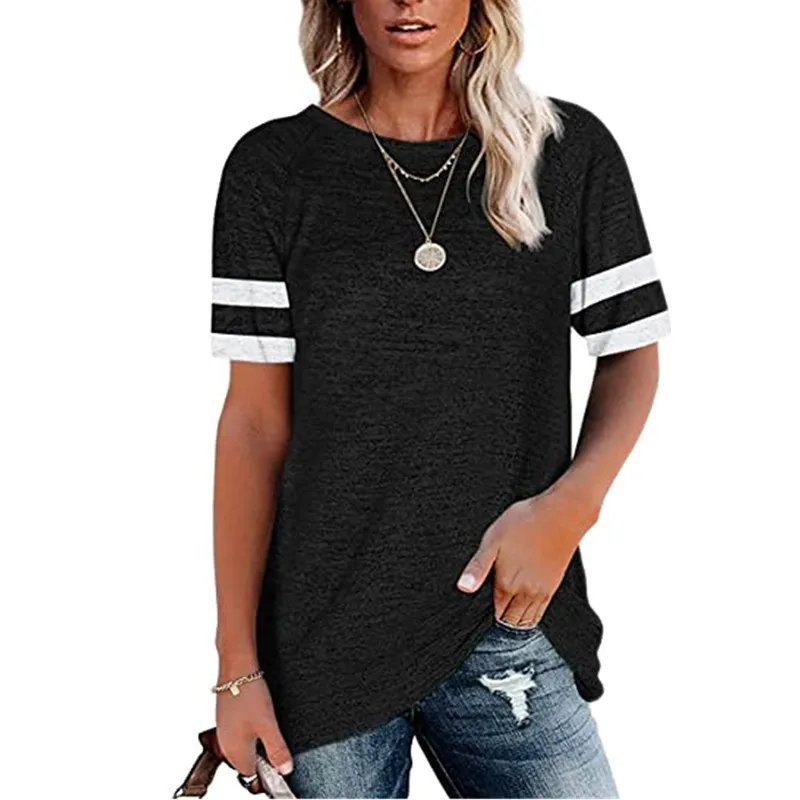 

Women's 2021 summer new round neck color matching short sleeve loose casual top T-shirt