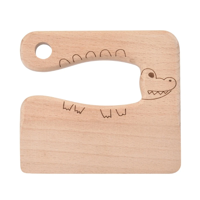 

72XC Cute Fish Dinosaur Shape Kitchen Toy Chopper Vegetable and Fruit Cutter 2 Pieces Wooden Kids Knife for Cooking