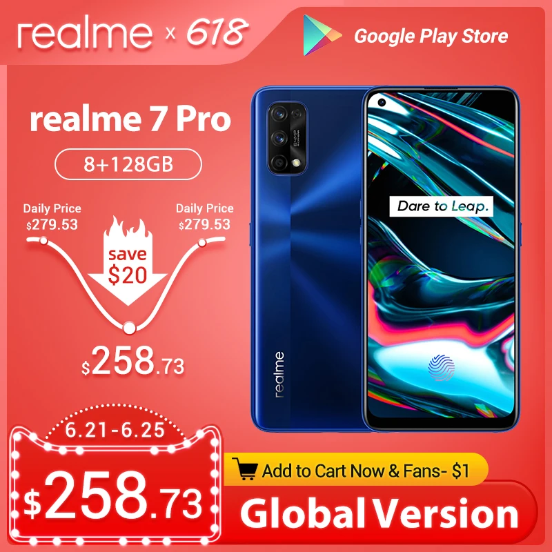 Смартфон realme 7 Pro 8 + 128 ГБ глобальная версия AMOLED 65 Вт сканер отпечатков пальцев -