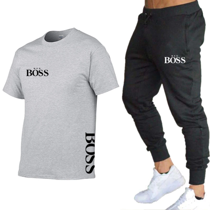 

Summer Fashion YES BOSS Brand Men's Track Suit Sportswear Track Suit Men's Sportswear Short-Sleeved T-Shirt 2-Piece Set