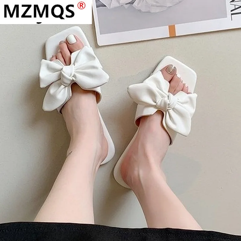 

Women Flat Slippers 2021 Summer New Open Toe Casual Women's Shoes Fashion Bow Outdoor Beach Women's Sandals Zapatos De Mujer