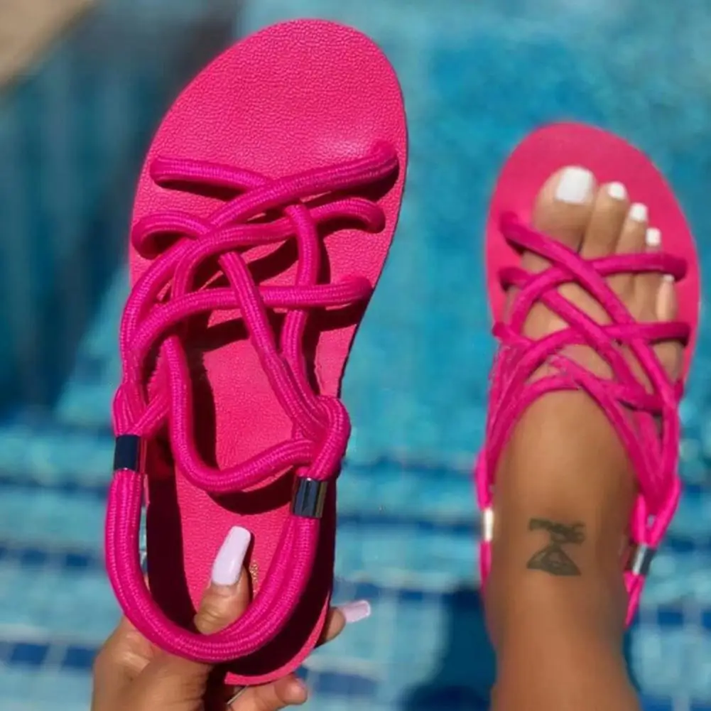 

Summer Sandals Woman Comfortable Rope Shoes Ladies Braided Open Toe Fashion Flats Roman Gladiator Sandals Beach Shoes 2021