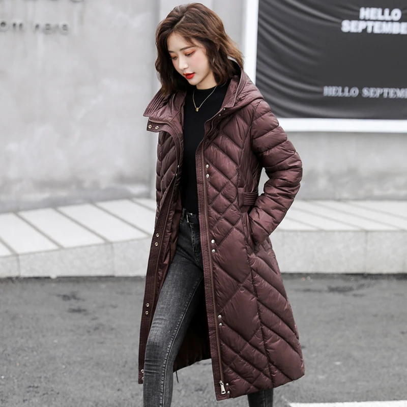 New Winter Woman Long Parkas Vintage Plaid Hooded Cotton Women Jacket Pockets Casual Solid Zipper Winter Coat Female Overcoat