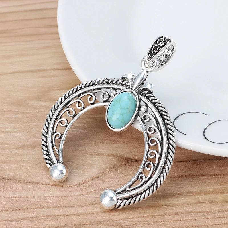 

2 Pieces Tibetan Silver Large Double Horn Crescent Moon & Faux Stone Charms Pendants for DIY Necklace Jewellery Making