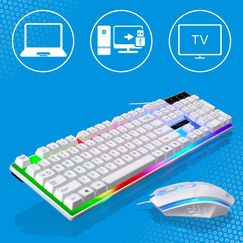 Проводная игровая Механическая Подсветка клавиатуры мышь комбо USB мыши гибкий