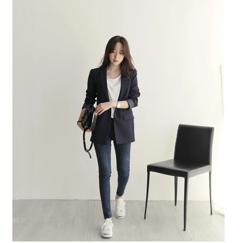 2019 осенний Новый маленький костюм женский сплошной цвет однобортный с длинными