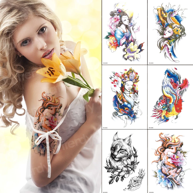 

waterproof tatoo sticker arm sleeve tatoo for women girls watercolor tattoo wholesale 6pcs/pack water sexy body stickers sets