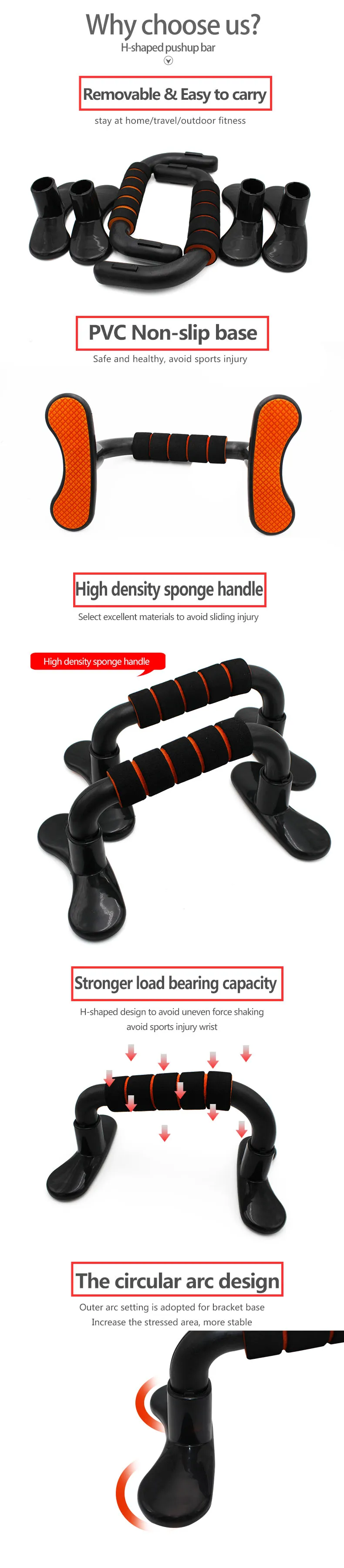 1 set H-shape push-up rack pushups fitness tool antiskid push-up bar body building Arm Exercise