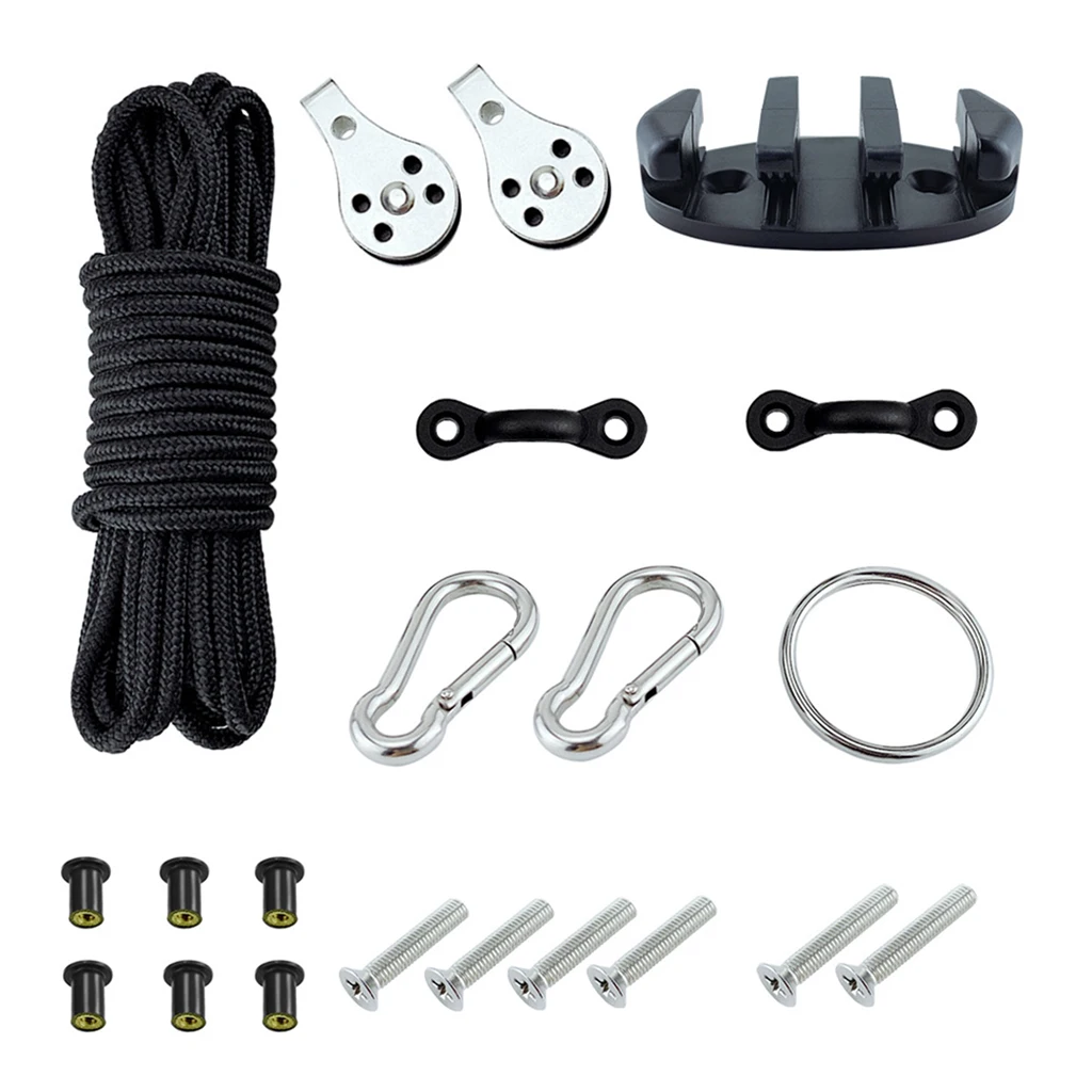 Kayak Canoe Anchor Trolley Kit w / 30 ft Line Pad Eye Metal Screws | Boat Accessories