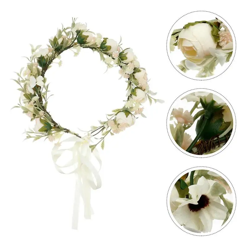 

1pc Adorable Wreath Fake Flower Head Hoop Bride Garland Female Head Decor