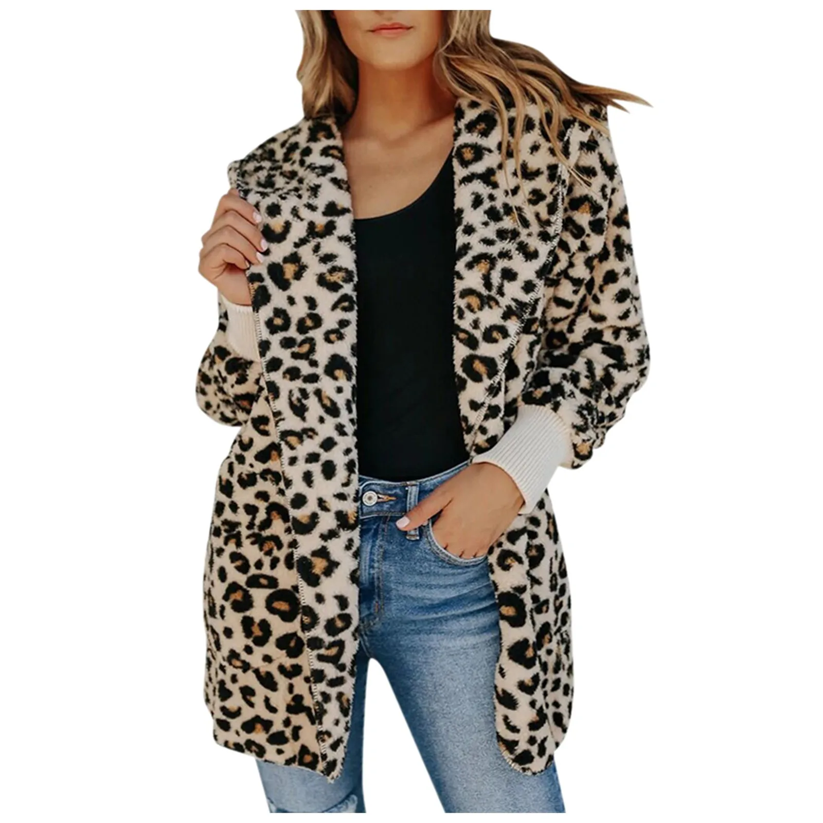 

Jacket Top Street Style New Print Hoodie Cardigan Light Women's Leopard Lapel Women's Coat