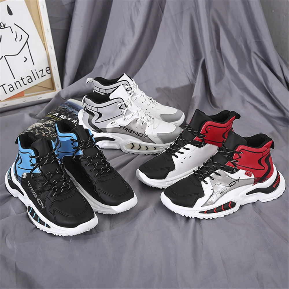 

Men's High Top Fashion Sneakers Breathable Outdoor Damping Hard Wearing Casual Shoes Man Fitness Rubber Flats Spring Autumn New