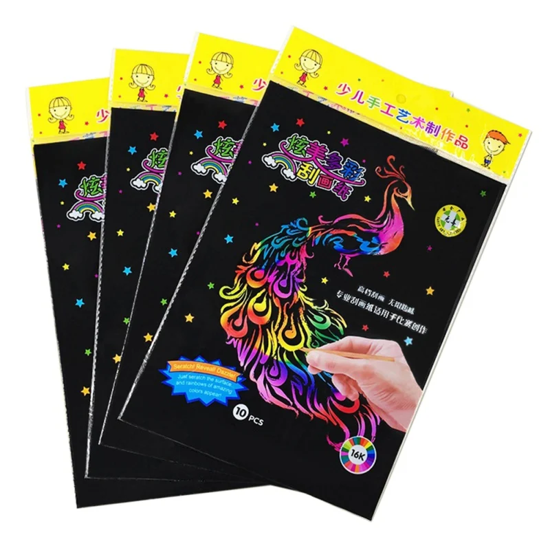 

10Pcs Rainbow Scratch Drawing Paper Art Scratch Painting Children's Diy Hand-painted