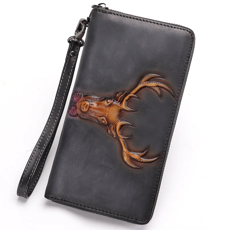 Brush Color Classic 100% Genuine Leather Natural Women Long Wallet Coin Purse Vintage Designer Female Zipper Wallets |