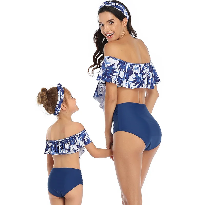 Riseado/купальник с высокой талией комплект бикини принтом листьев для мамы и дочки