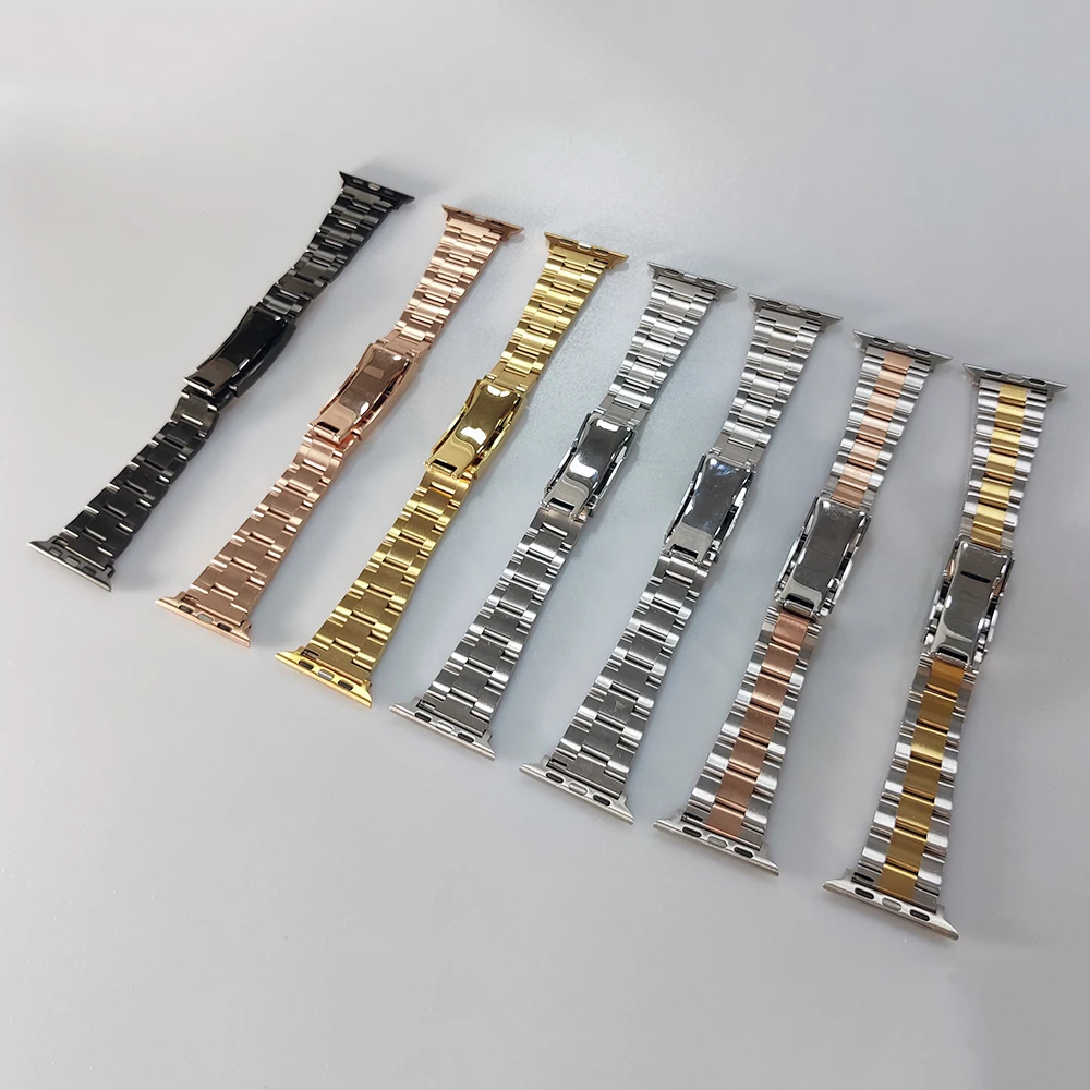 CARLYWET Oyster Steel Watch Band Strap with For Apple Watch Band 44mm 40mm 42mm 38mm Series SE/6/5/4/3/2/1 iWatch Watch Bracelet