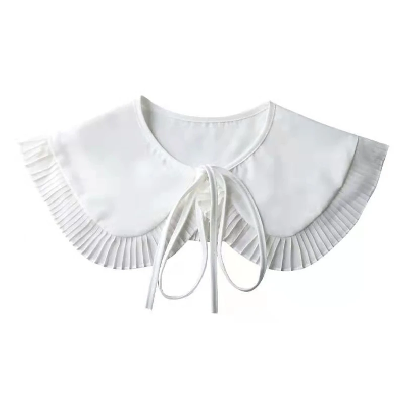 

Korean Style Pleated Ruffled Chiffon Fake Collar Detachable Dickey Shawl Shoulder Wrap Necklace Student Lace-Up Mini White G5AE