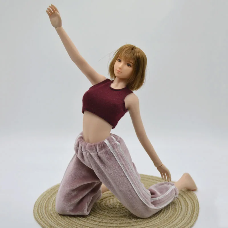 

1/6 Female uniform white sexy Yoga velvet sweatpants blue sport vest for 12 inch TBLeague Body Figures Jiaou doll