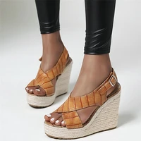 2020 women patent leather wedges high heel gladiator sandals female back strap open toe summer platform pumps shoes casual shoes