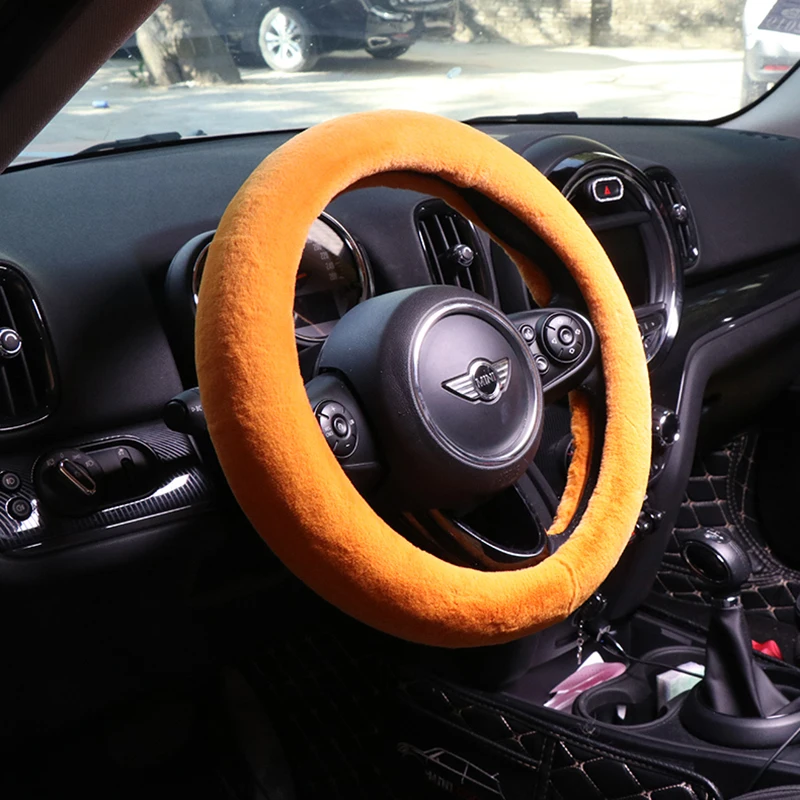 Car Steering Wheel Cover 38CM Plush Protector Decor For Mini Cooper One JCW S Clubman Countryman Universal Accessories | Автомобили и