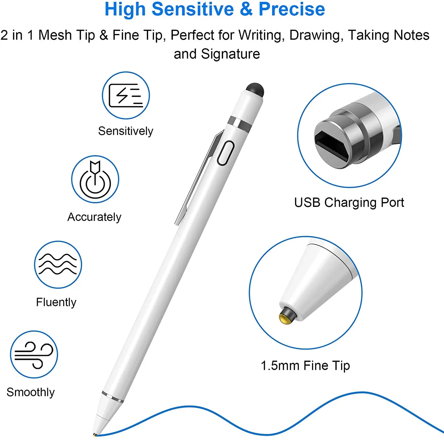 universal capacitive active stylus touch screen pen smart iosandroid apple ipad phone pencil touch drawing tablet smartphone free global shipping