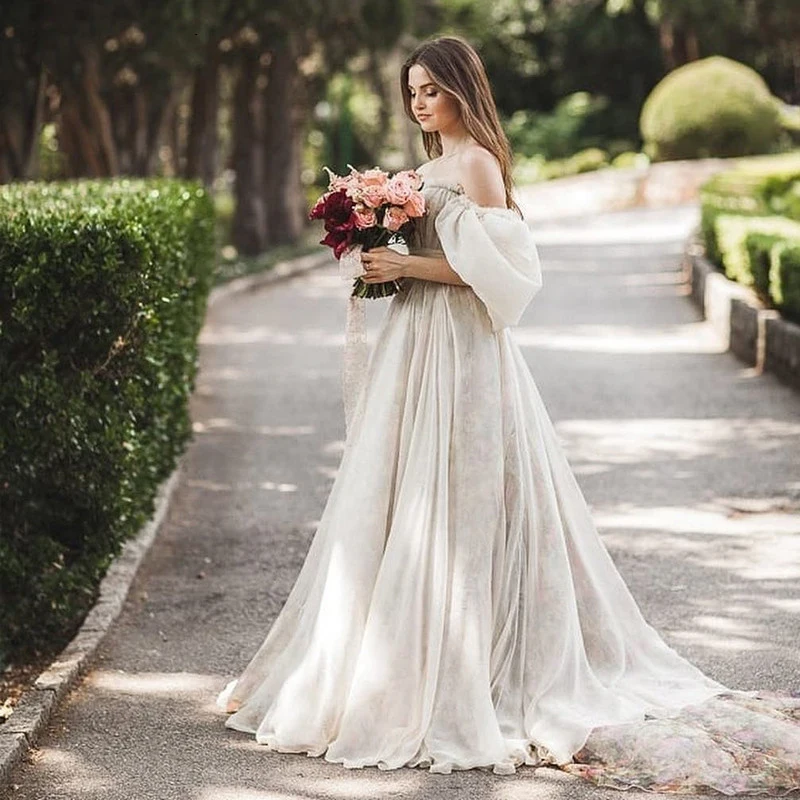 

Robe de mariee Booma новые шифоновые платья принцессы для свадебной вечеринки 2020 пляжное свадебное платье с открытыми плечами простое Boho