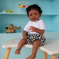 55cm handmade detailed painting collectibles art doll african black skin american baby soft body reborn doll