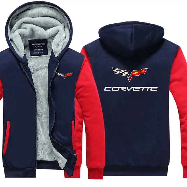Повседневные мужские хлопковые теплые толстовки на молнии для Chevrolet Corvette