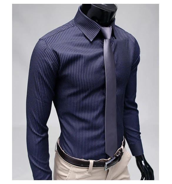 Мужская рубашка в полоску с длинным рукавом Повседневная приталенная длинными