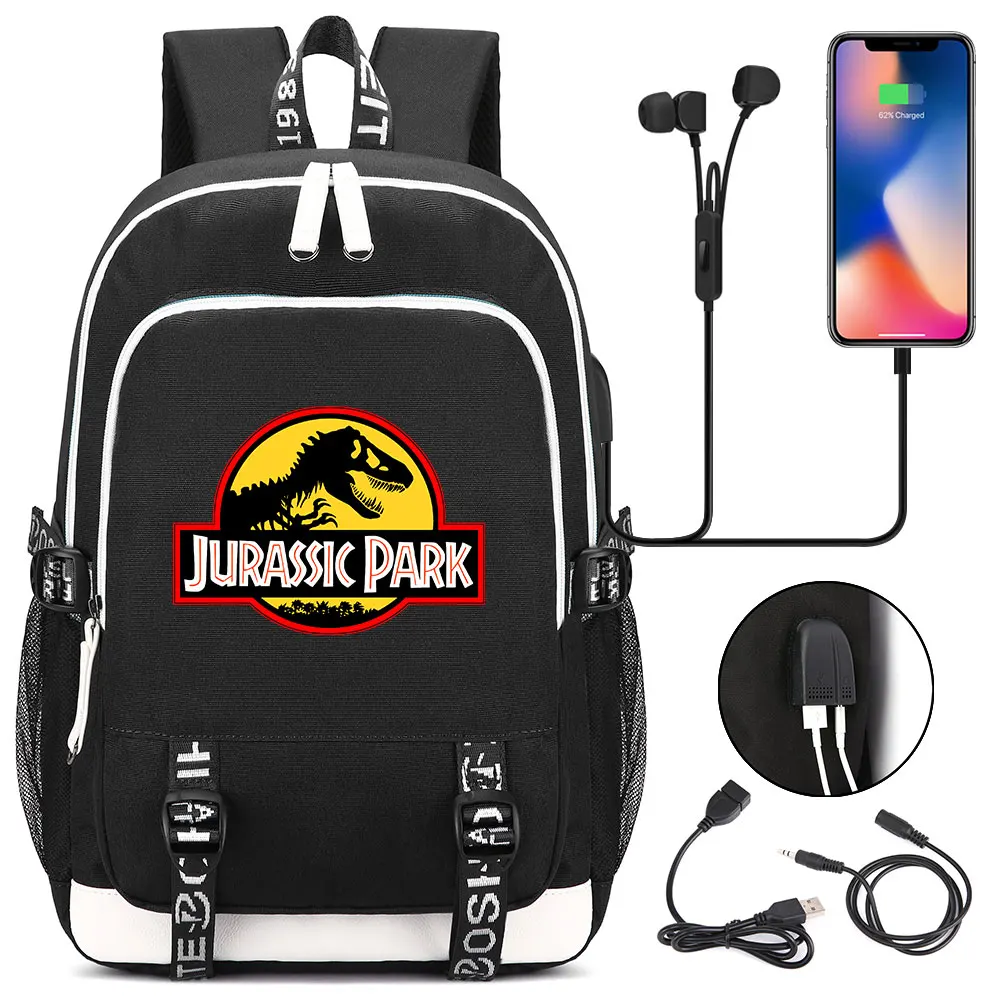 

Fashion Adventure Dinosaur Jurassic Park World USB Boy Girl Book School bag Women Teenagers Men Laptop Backpack Packsack