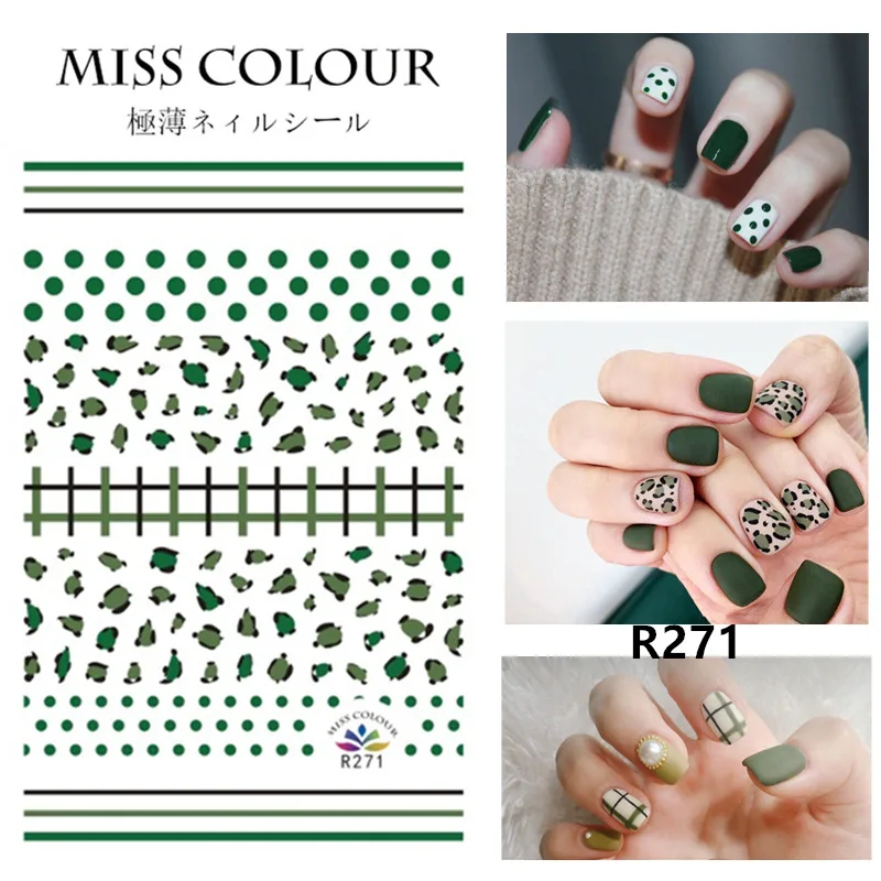 Green Leaf Nail Sticker Cactus Polka Dot Leopard Manicure | Красота и здоровье