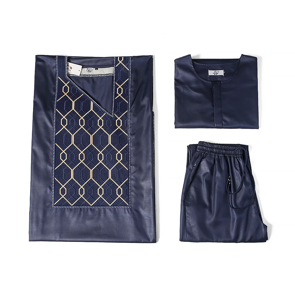 H&ampD Wedding Party Formal Attire 2022 African Men Agbada 3 PCS Set Robe Shirt Pants Suit Dashiki Embroidered Long Sleeve Outfit - купить по