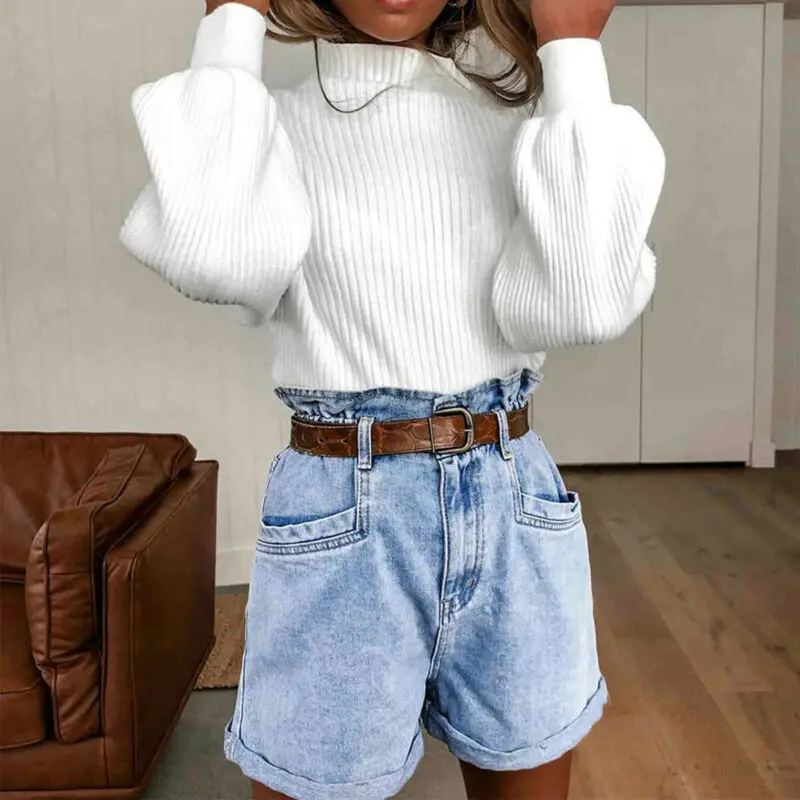 

2020 New Women Turtleneck Sweater Jumper Tops Ladies Long Sleeve Loose Solid Pullovers Blouse Shirt