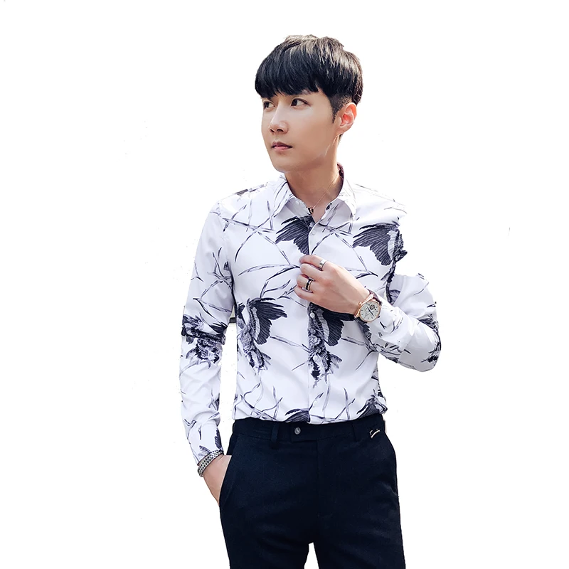 MOGU 2019 Новое поступление Осенняя модная мужская рубашка с принтом и длинным