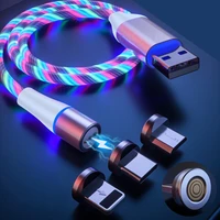 3a magnetic cable flowing light led micro usb cable for samsung type c charging for iphone 12 xiaomi huawei magnet charger cord
