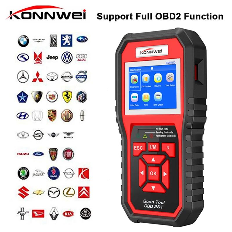 Профессиональный OBD2 сканер автомобильный KW850 считыватель кодов OBD II и EOBD