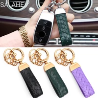 universal car key chain genuine leather keyring braided woven rope car keychain key holder men women hand woven hanging buckle