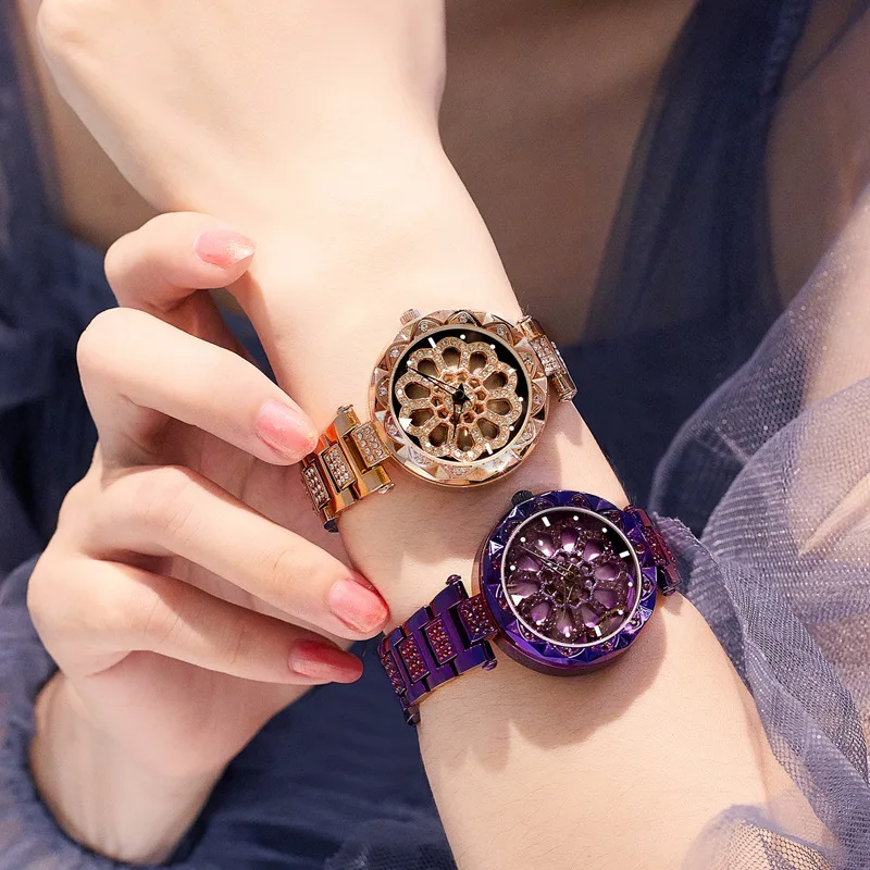 Красивые роскошные круглые бриллиантовые часы Lucky Metal модные женские кварцевые