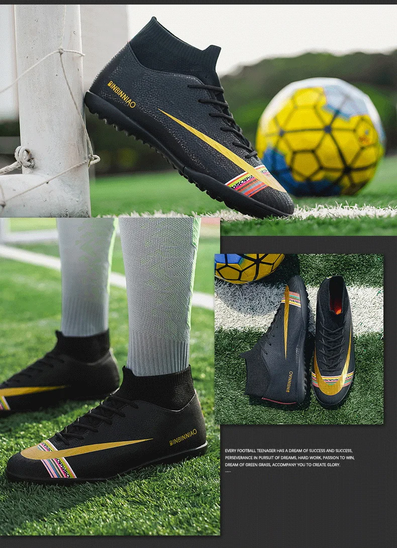 Football Soccer Boots Men Athletic Futsal Soccer Shoes High Top Soccer Cleats Training Football Sneakers Man Kids Cleats