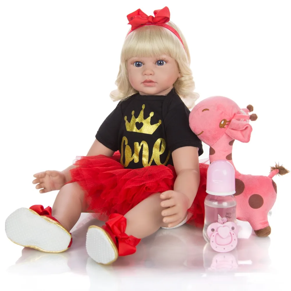 

60cm Silicone Reborn Baby Doll Toys Vinyl Blonde Princess Toddler Babies Like Alive Bebe reborn Girls Bonecas Child Birthday Gif