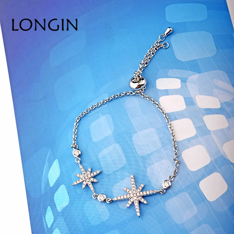 LONGIN в Корейском стиле Модные циркон Звезда серебряного цвета браслет творческий