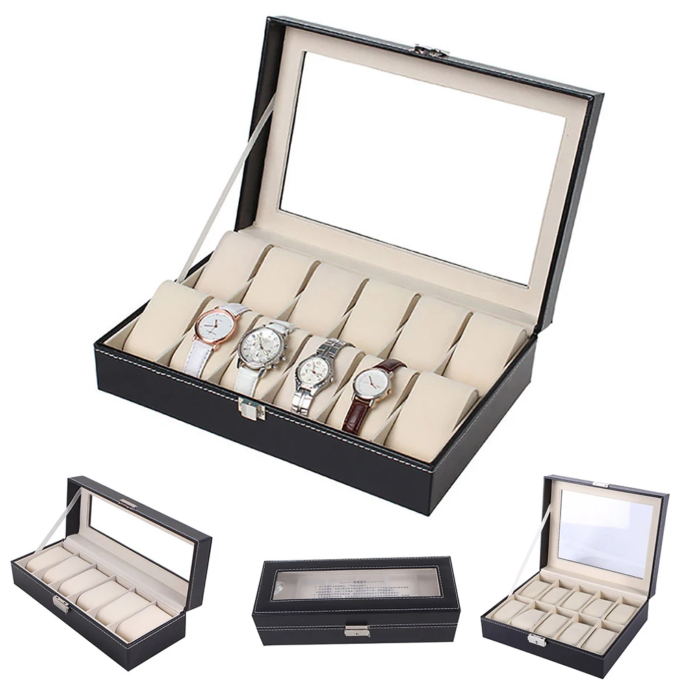 

6/10/12 Slots Travel Watch Box Superior PU Leather Storage Case Display Organize