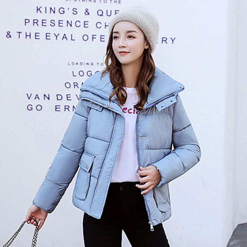 Женские парки короткая зимняя куртка с отложным воротником хлопковые пуховики