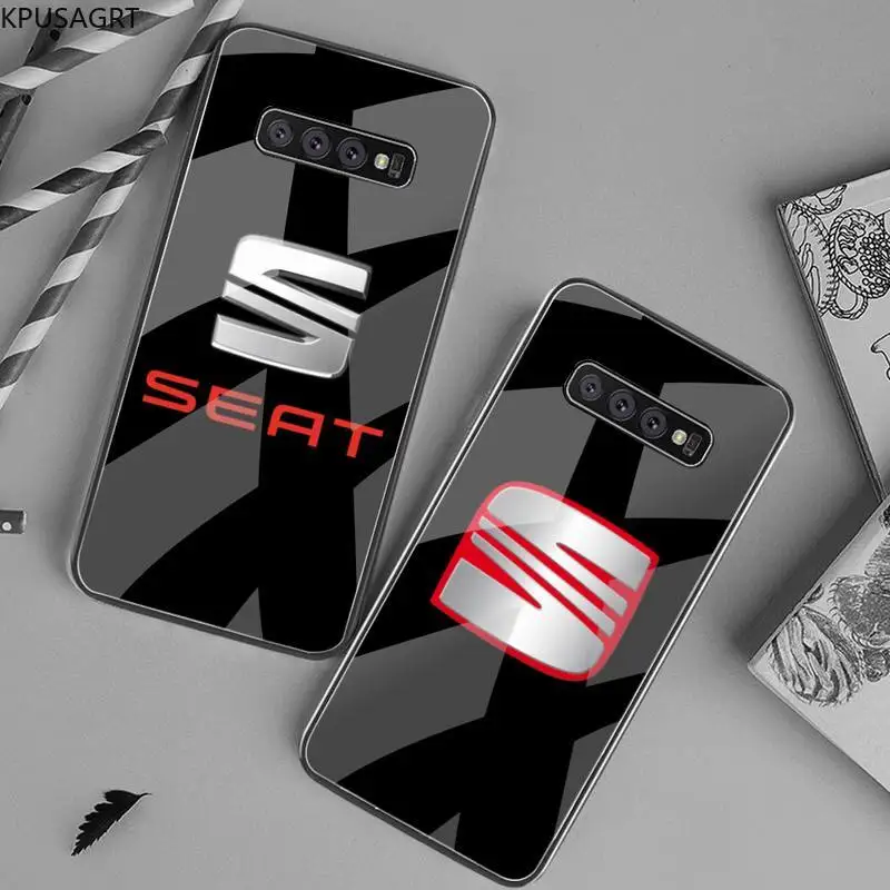 

USAKPGRT Seat logo Spain Car Custom Soft Phone Case Tempered Glass For Samsung S20 Plus S7 S8 S9 S10 Plus Note 8 9 10 Plus