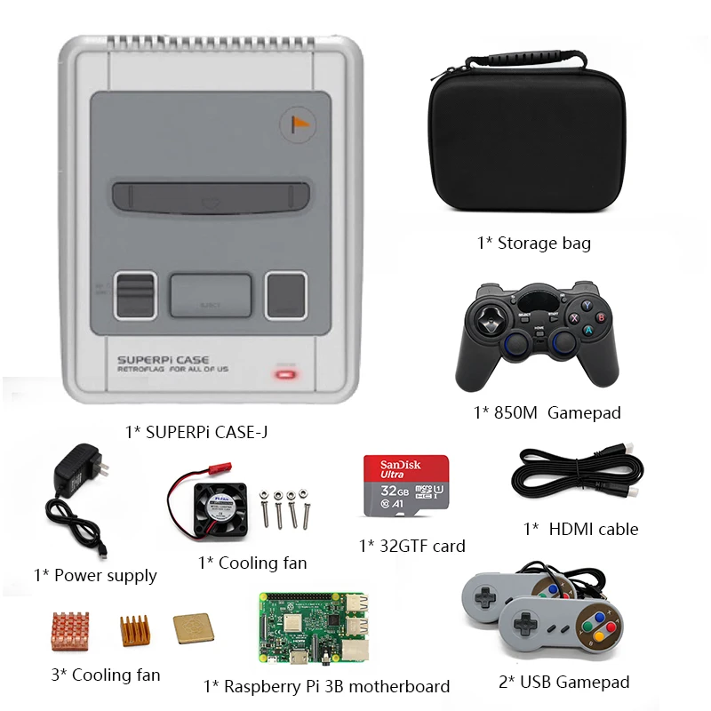 Kit 3 Hdmi-выход Retroflag SUPERPi чехол-J чехол с Raspberry Pi 3B видео игровая консоль Ретро игровая консоль и 15000+ игры - Цвет: Kit 3