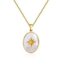2021 fashion shell pendant necklace for women octagon compass pendant clavicle chain electroplated gold femme jewelry gift