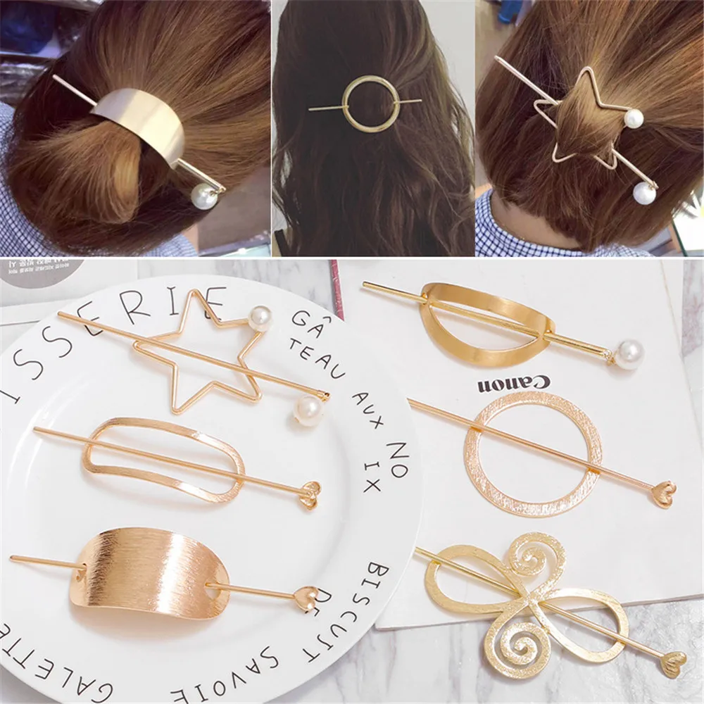 

2021 Fashion Woman Hair Accessories Triangle Hair Clip Pin Metal Geometric Alloy Moon Circle Hairgrip Barrette Girls Headwear