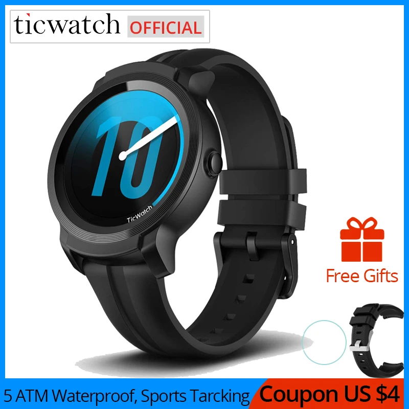 Часы Ticwatch E2 Смарт часы одежда OS Google Bluetooth GPS фитнес 5 АТМ водонепроницаемые и