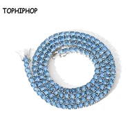 tophiphop 4mm hip hop tennis chain round blue zircon necklace high quality men and women necklace jewelry gift exquisite boxed
