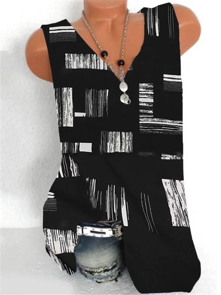 Женская футболка с принтом Повседневная без рукавов v образным вырезом большие